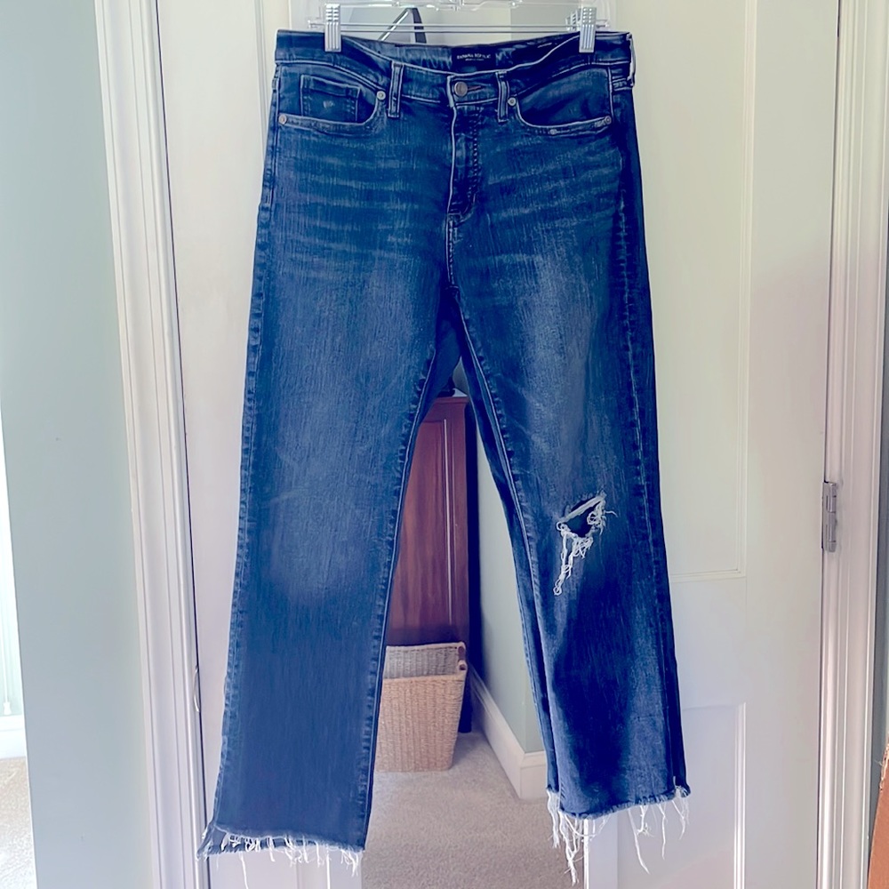 COPY - Banana Republic Jeans Womens Dark Blue Distressed Blue Denim Girlfriend …
